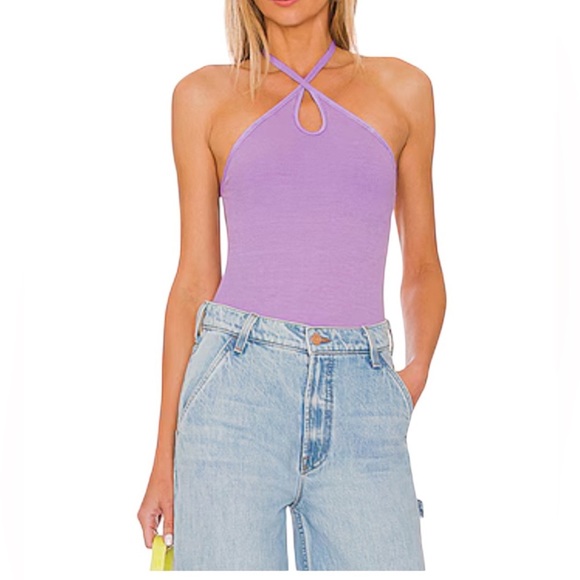 Enza Costa Tops - Enza Costa Ribbed Purple Silk Blend Halter Bodysuit S